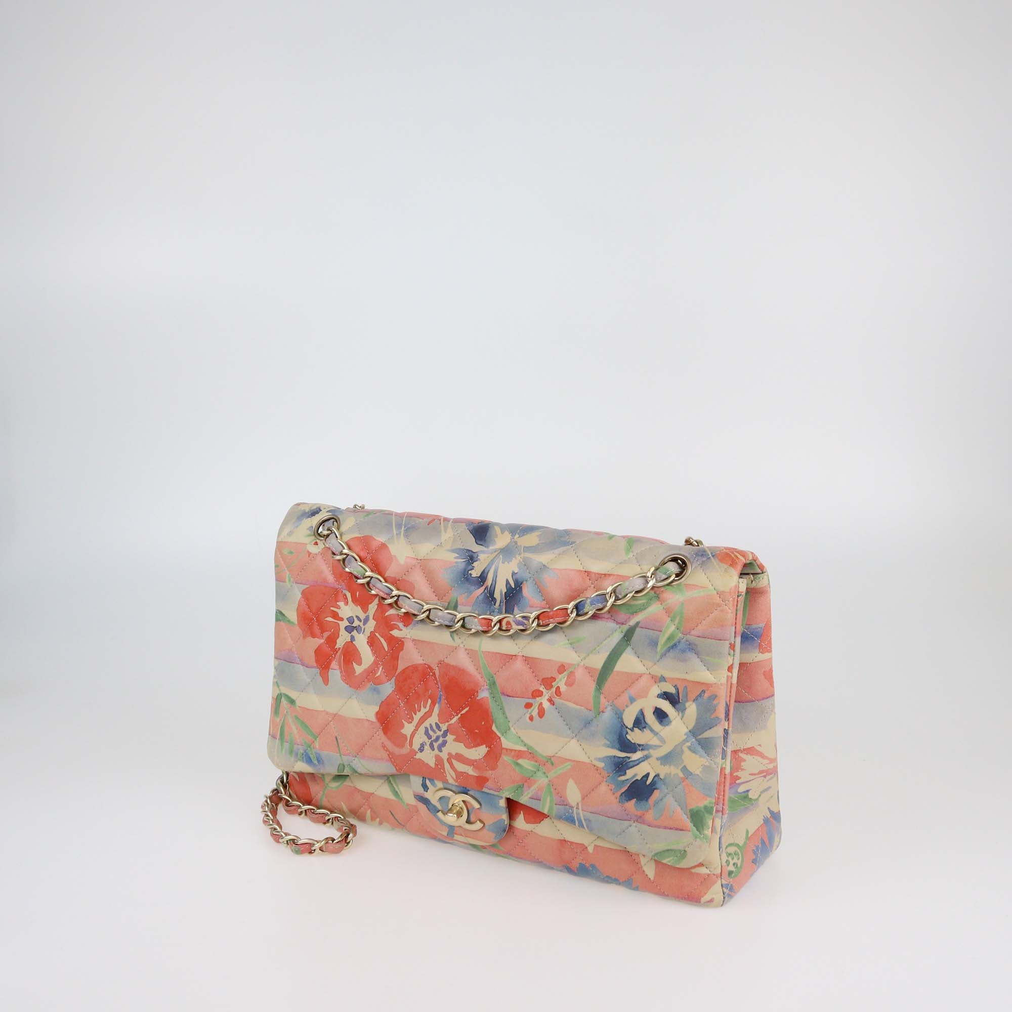 Chanel Multicolor Floral Print Quilted Leather Maxi Classic Single Flap Bag