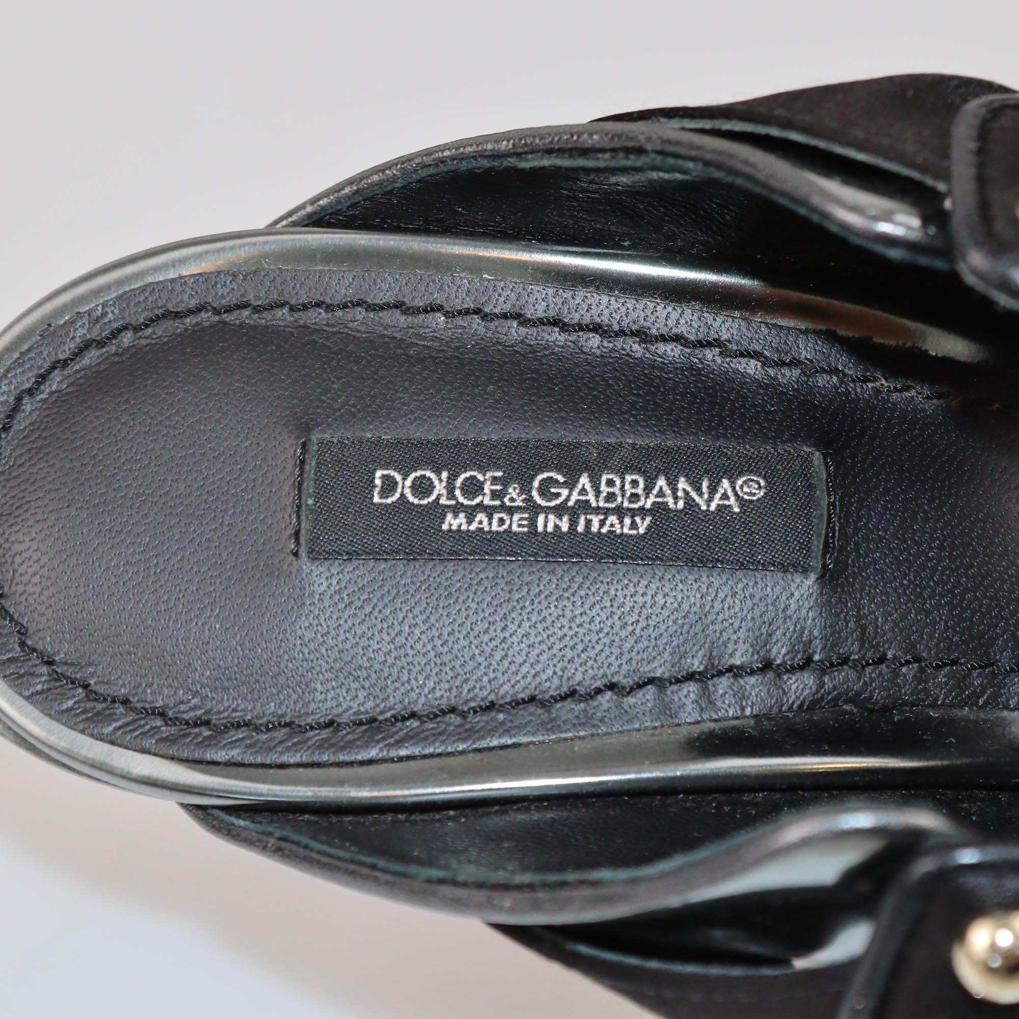 Dolce & Gabbana Metallic/Black Crystal Embellished Cutout Mules Womens Dolce & Gabbana 