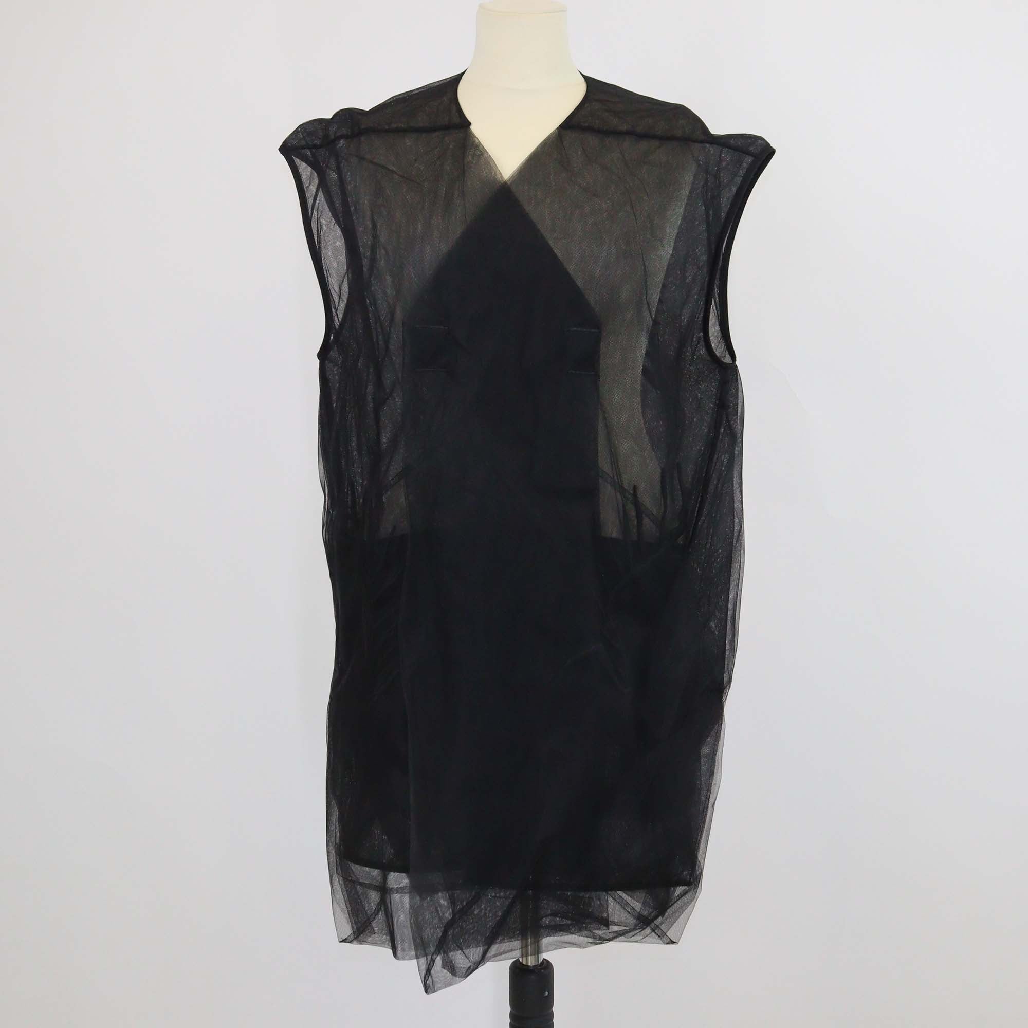 Rick Owens Black Mesh Messiah Embroidered See Through Sleeveless Jacket