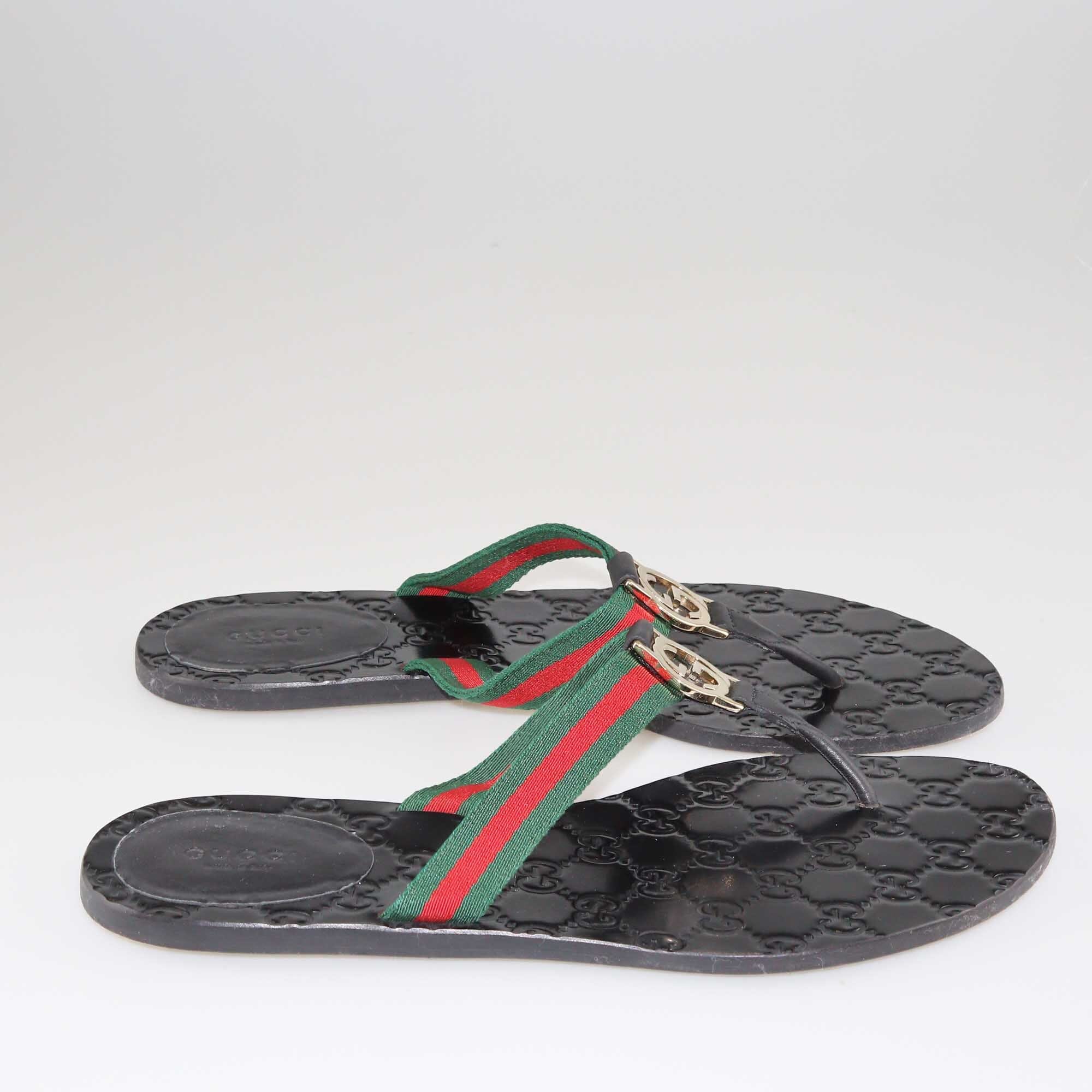 Gucci Black GG Web Thong Flat Sandals Shoes Gucci 