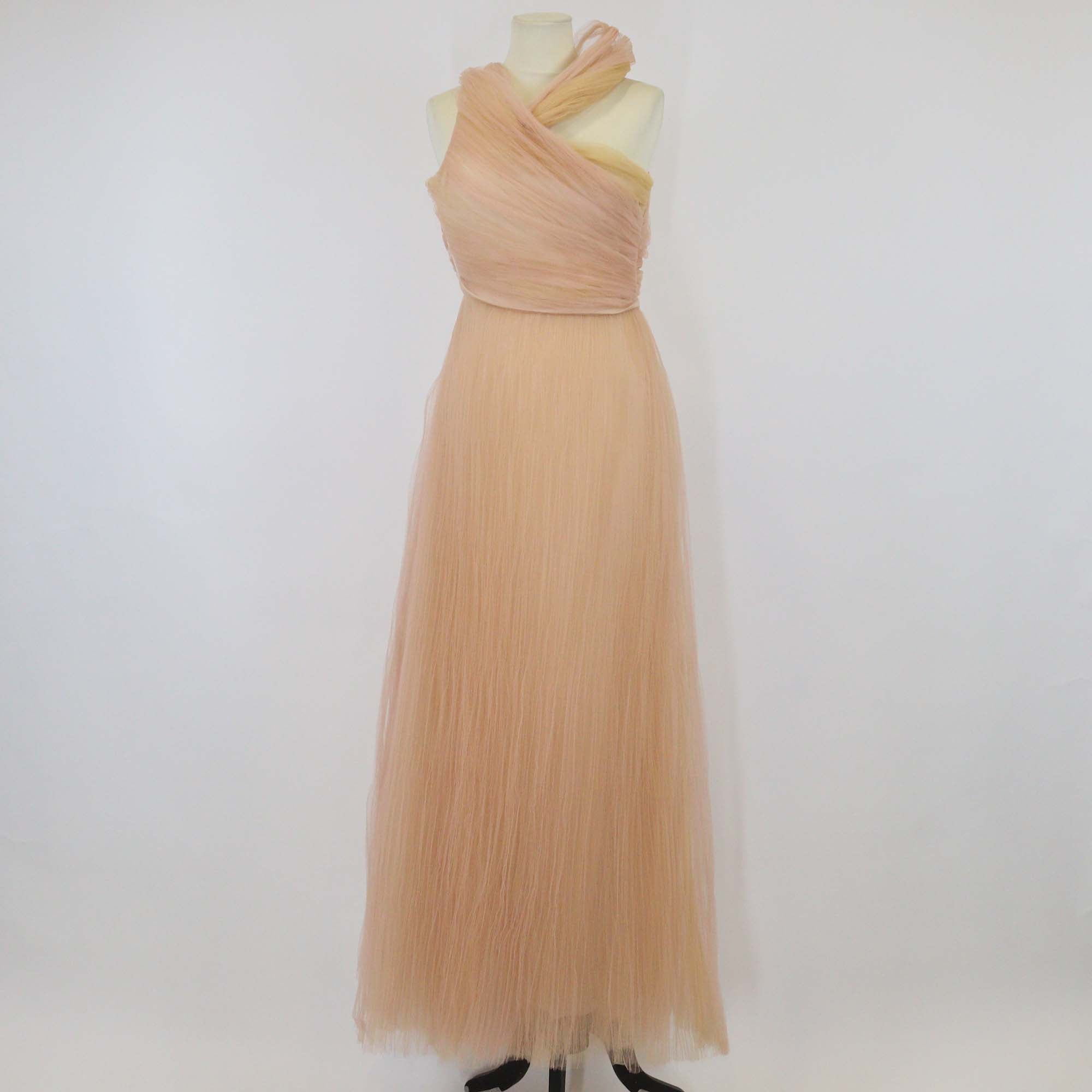 Carlos Miele Peach Nylon Sheer One Shoulder Long Dress