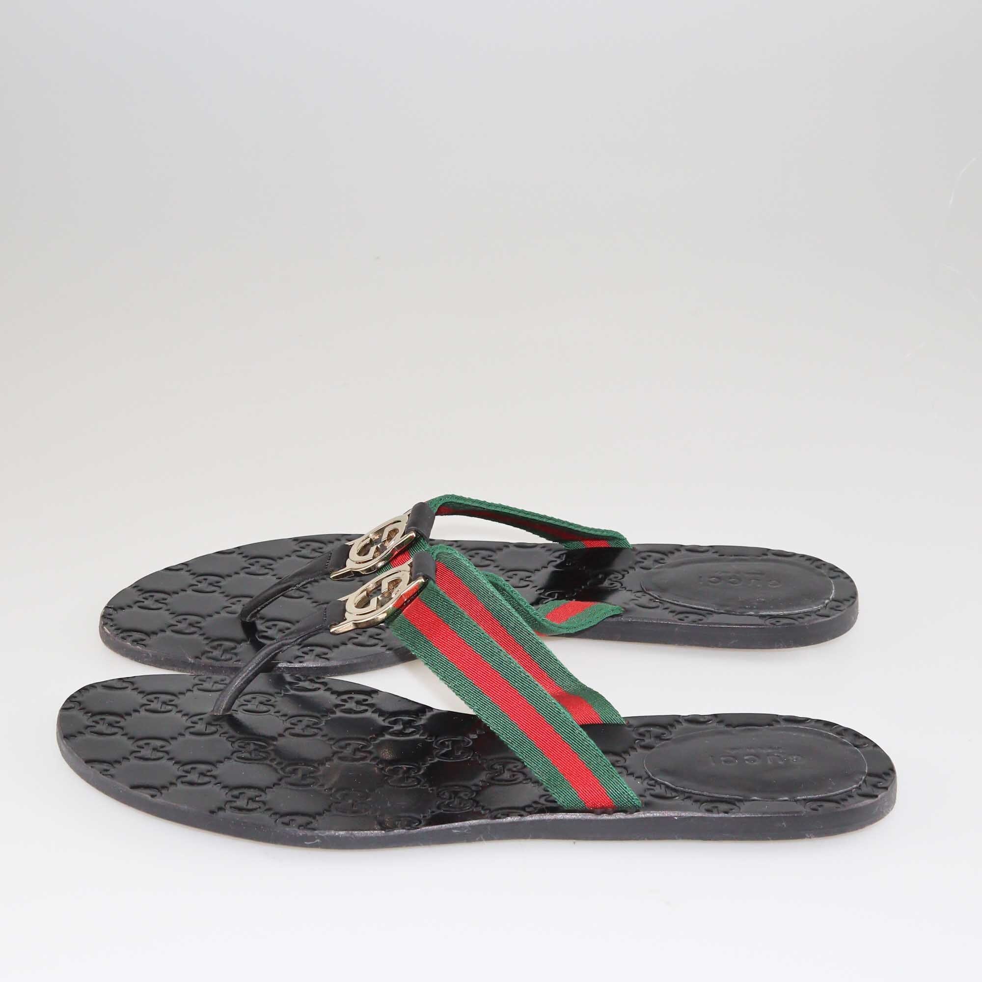 Gucci Black GG Web Thong Flat Sandals Shoes Gucci 