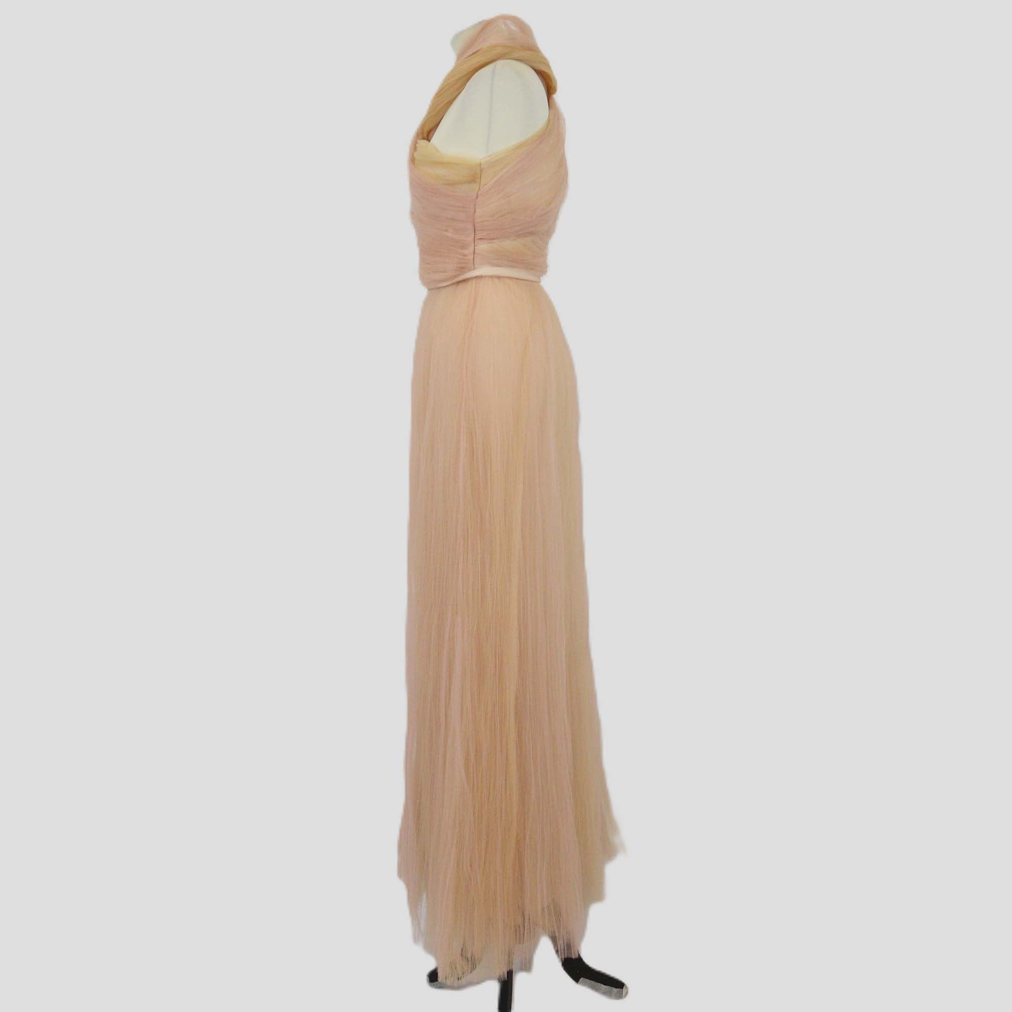 Carlos Miele Peach Nylon Sheer One Shoulder Long Dress