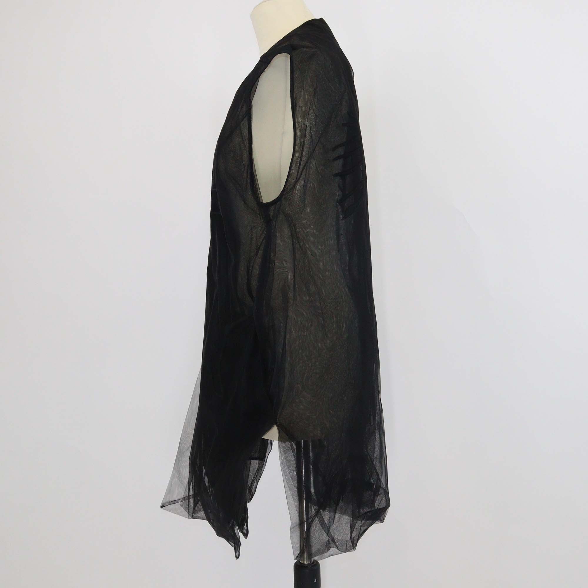 Rick Owens Black Mesh Messiah Embroidered See Through Sleeveless Jacket