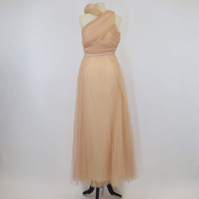 Carlos Miele Peach Nylon Sheer One Shoulder Long Dress