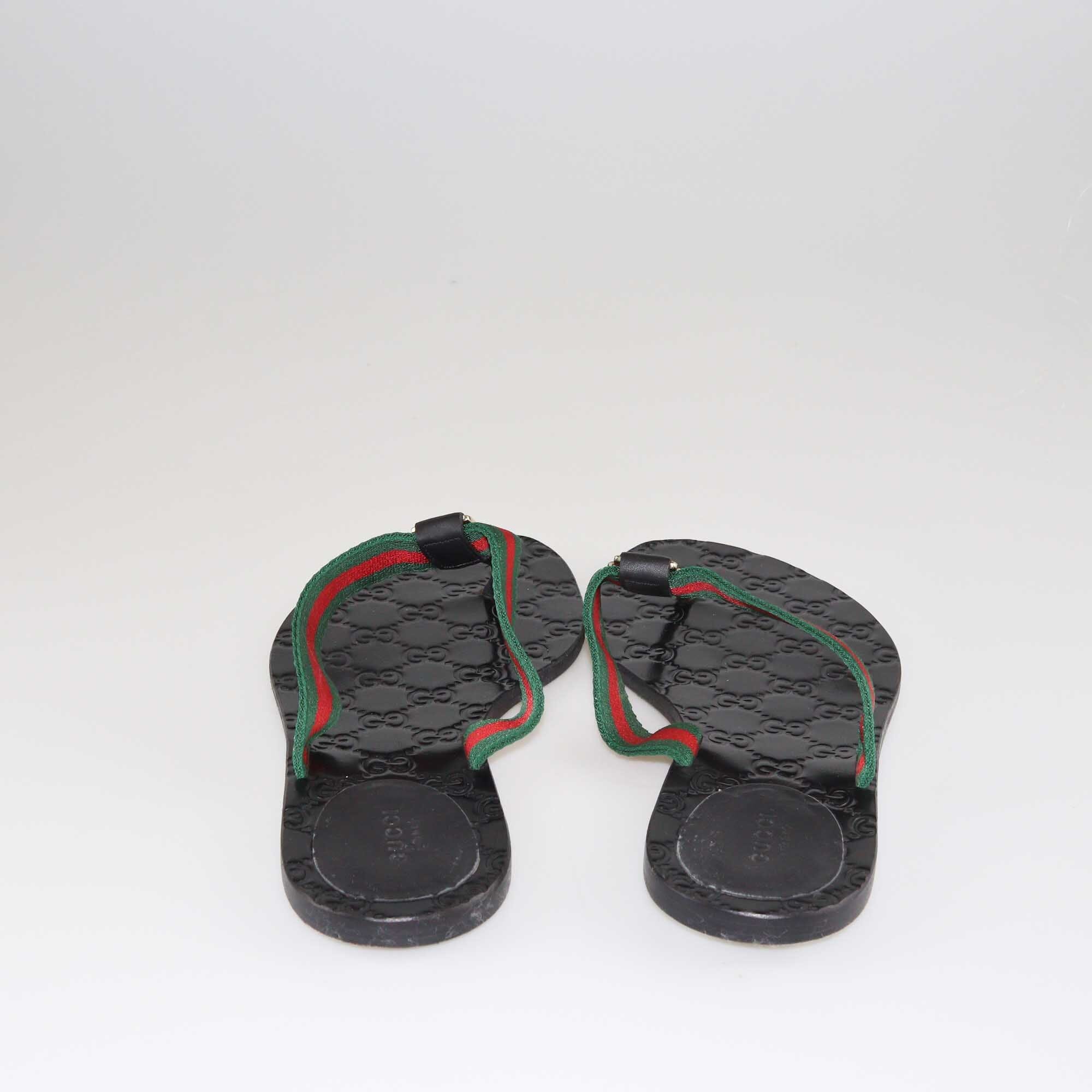 Gucci Black GG Web Thong Flat Sandals Shoes Gucci 