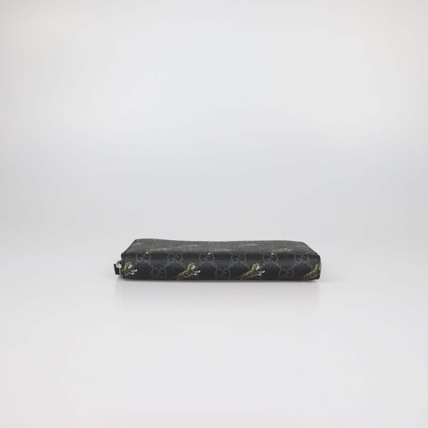 Gucci Black GG Supreme Canvas Tiger Print Zip Around Wallet