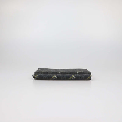 Gucci Black GG Supreme Canvas Tiger Print Zip Around Wallet