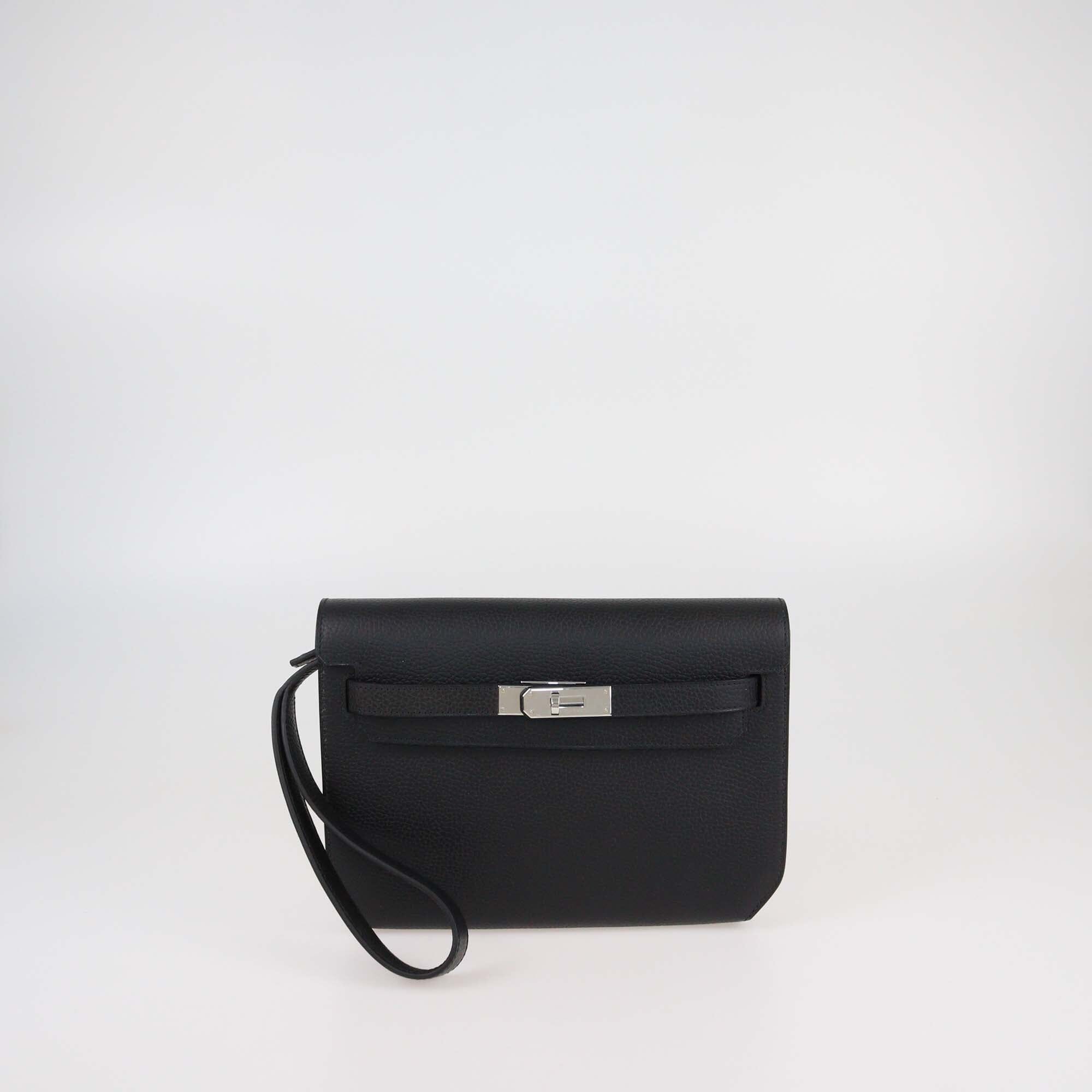 Hermes Black Togo Leather Kelly Depeches 25 Pouch Womens Hermes 