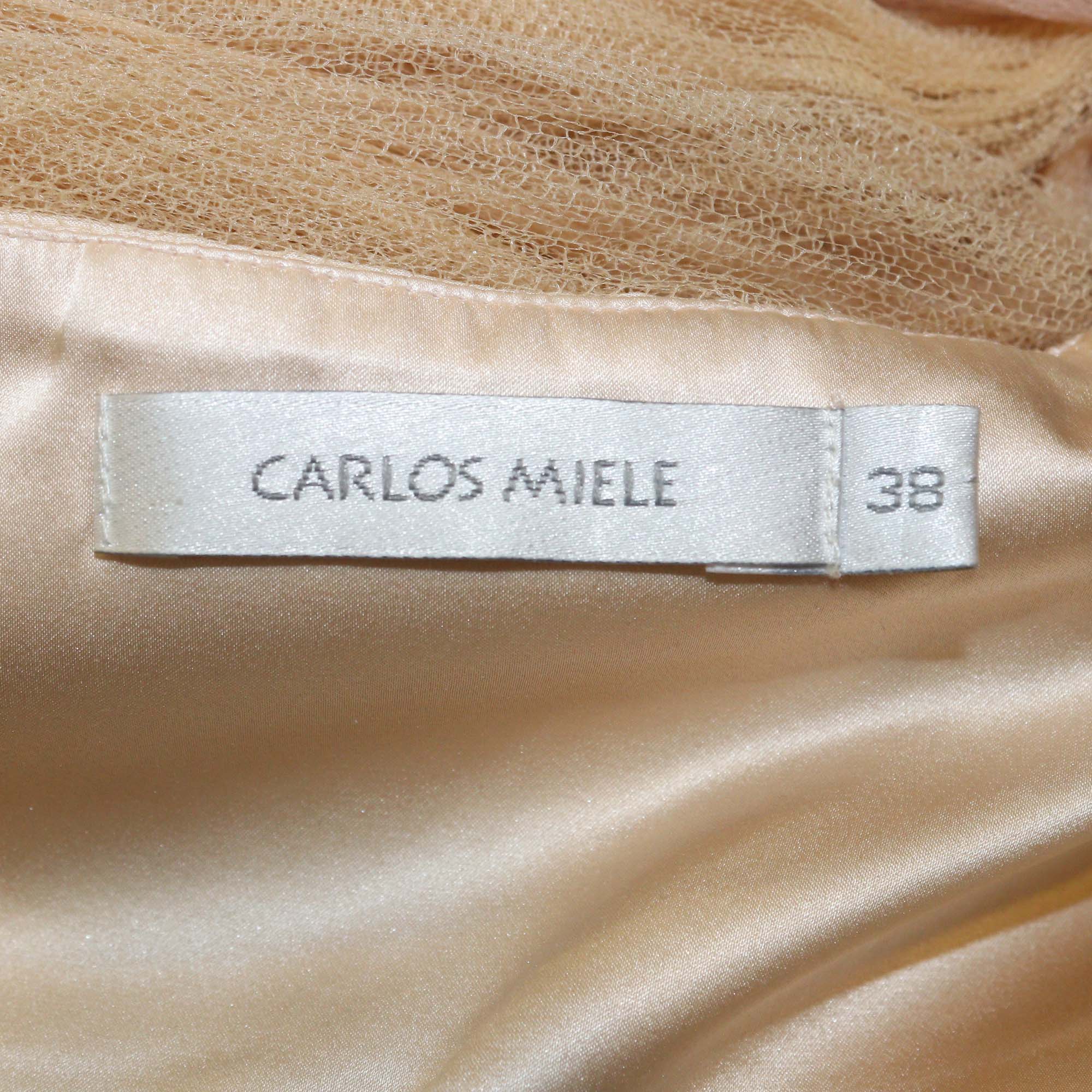 Carlos Miele Peach Nylon Sheer One Shoulder Long Dress
