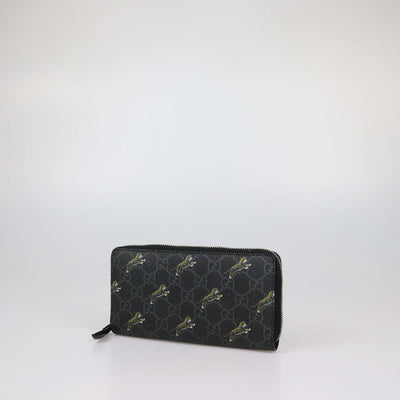 Gucci Black GG Supreme Canvas Tiger Print Zip Around Wallet