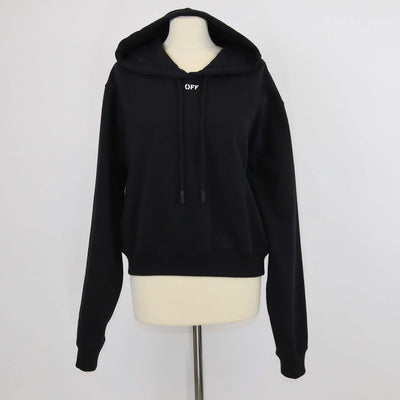 Off-White Black Cotton Logo Print Cropped Hoodie