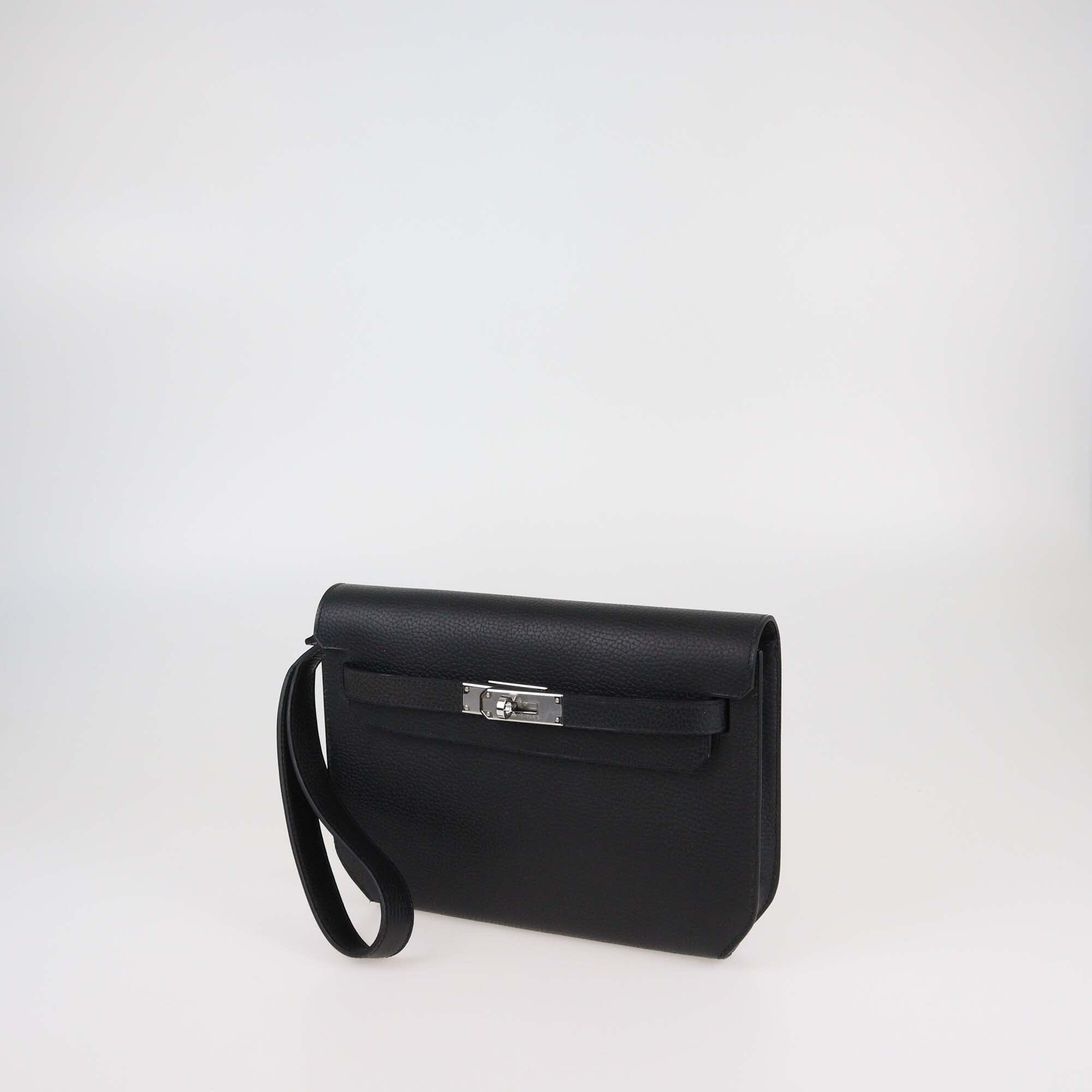 Hermes Black Togo Leather Kelly Depeches 25 Pouch Womens Hermes 