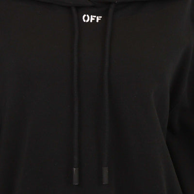 Off-White Black Cotton Logo Print Cropped Hoodie