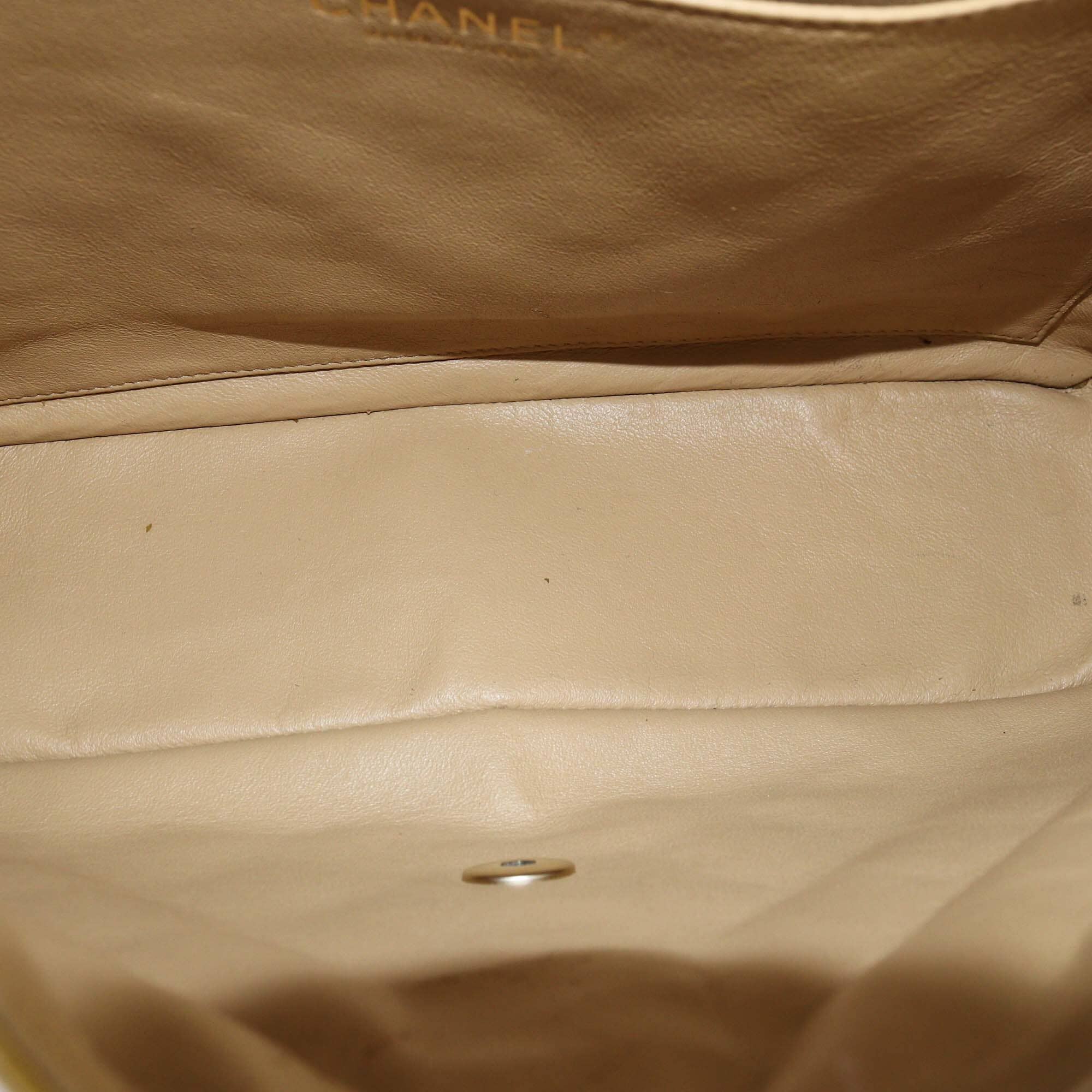 Chanel Gold Quilted Patent Leather Jumbo Classic Single Flap Bag Womens Chanel 