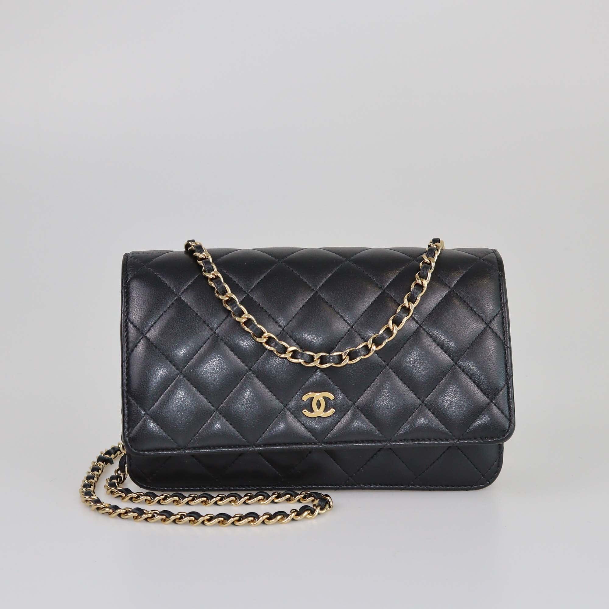 Chanel Black CC Quilted Lambskin Wallet on Chain Womens Chanel 