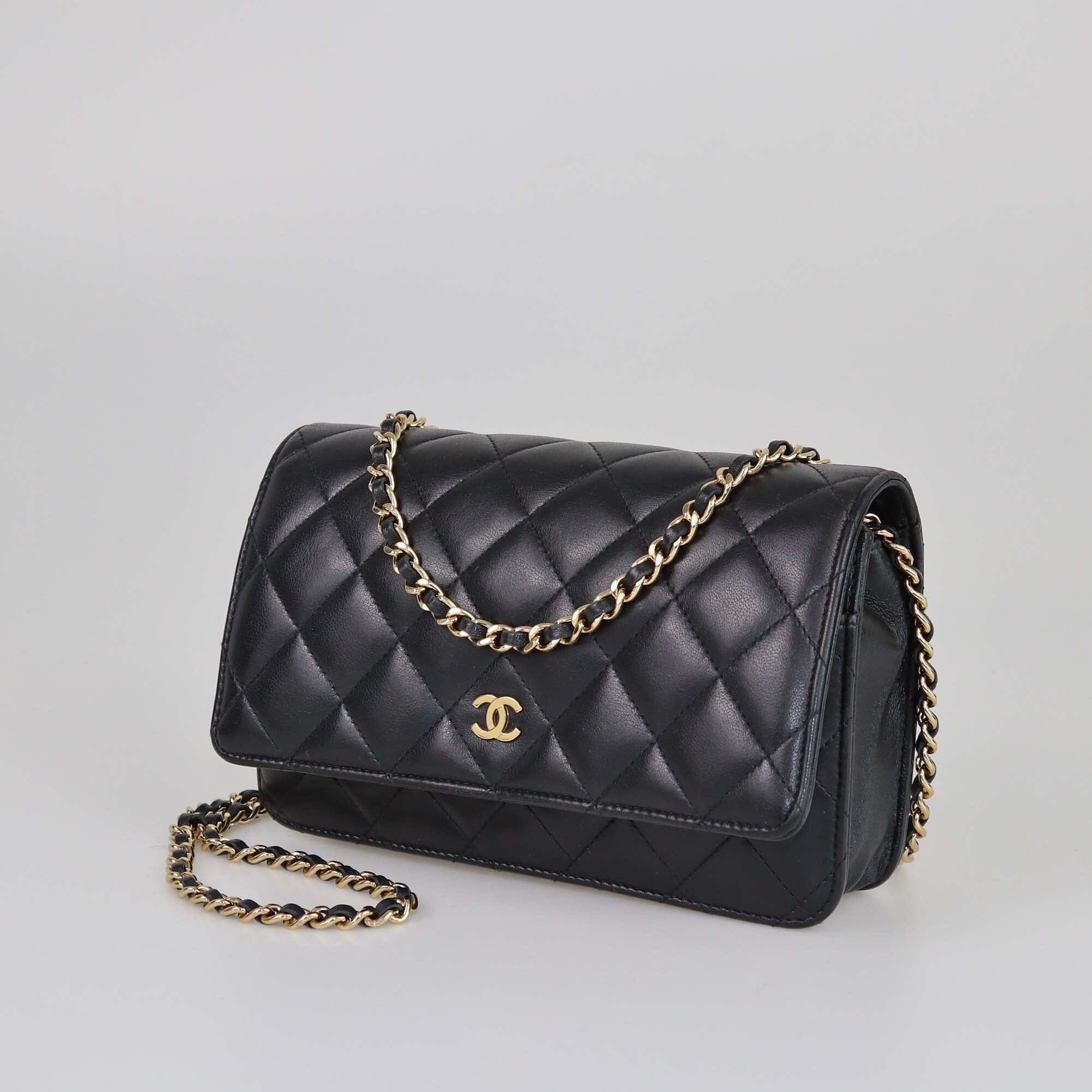 Chanel Black CC Quilted Lambskin Wallet on Chain Womens Chanel 