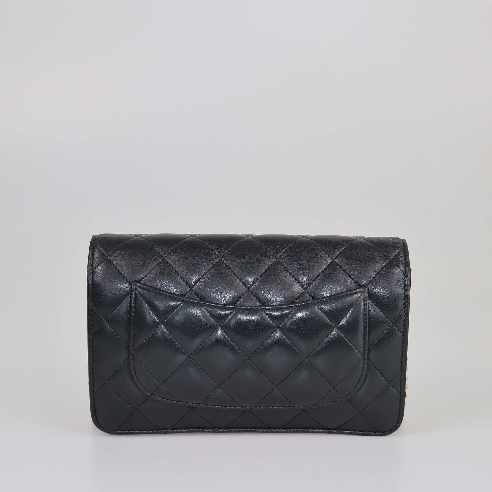 Chanel Black CC Quilted Lambskin Wallet on Chain Womens Chanel 