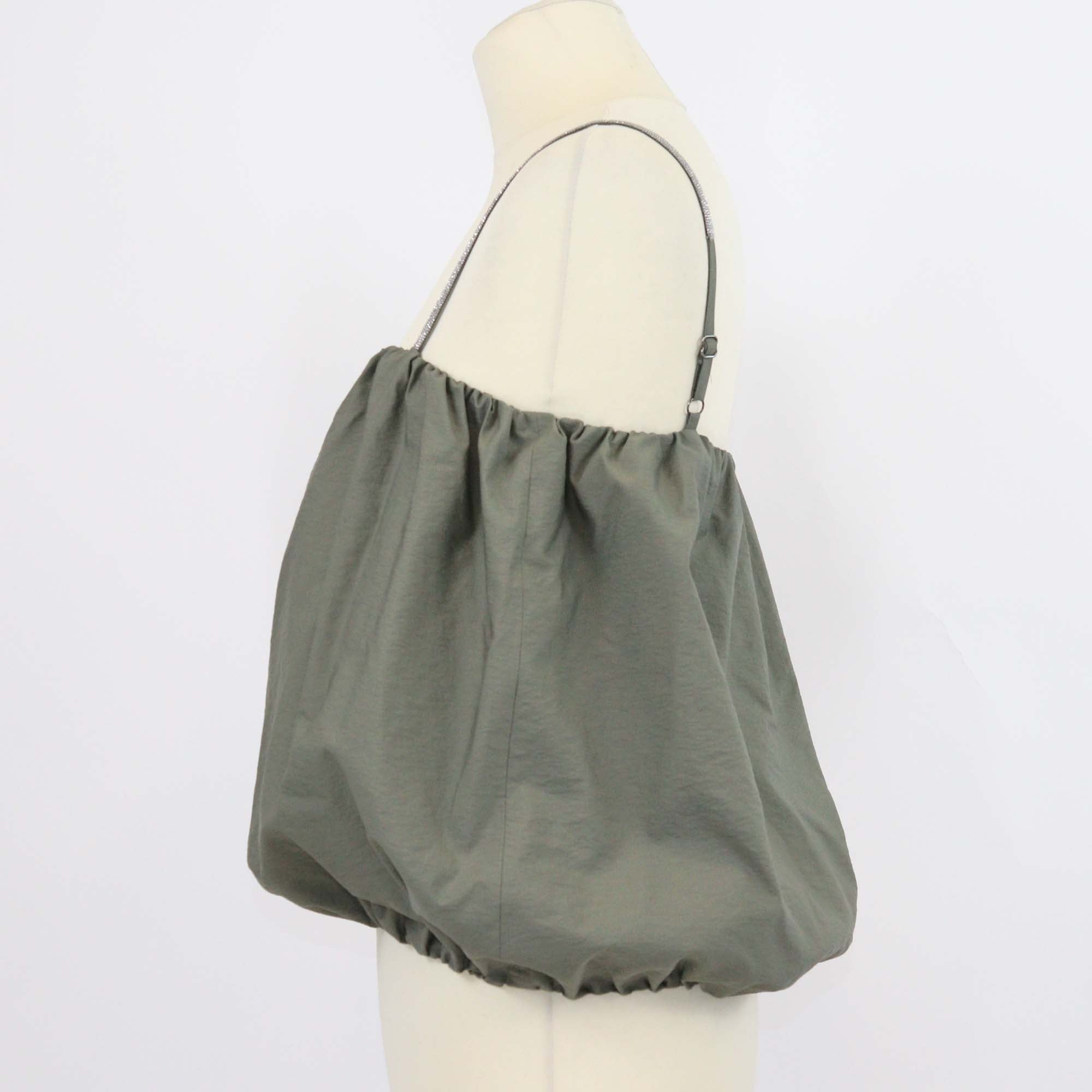 Brunello Cucinelli Army Green Cotton Beaded Balloon Crop Top