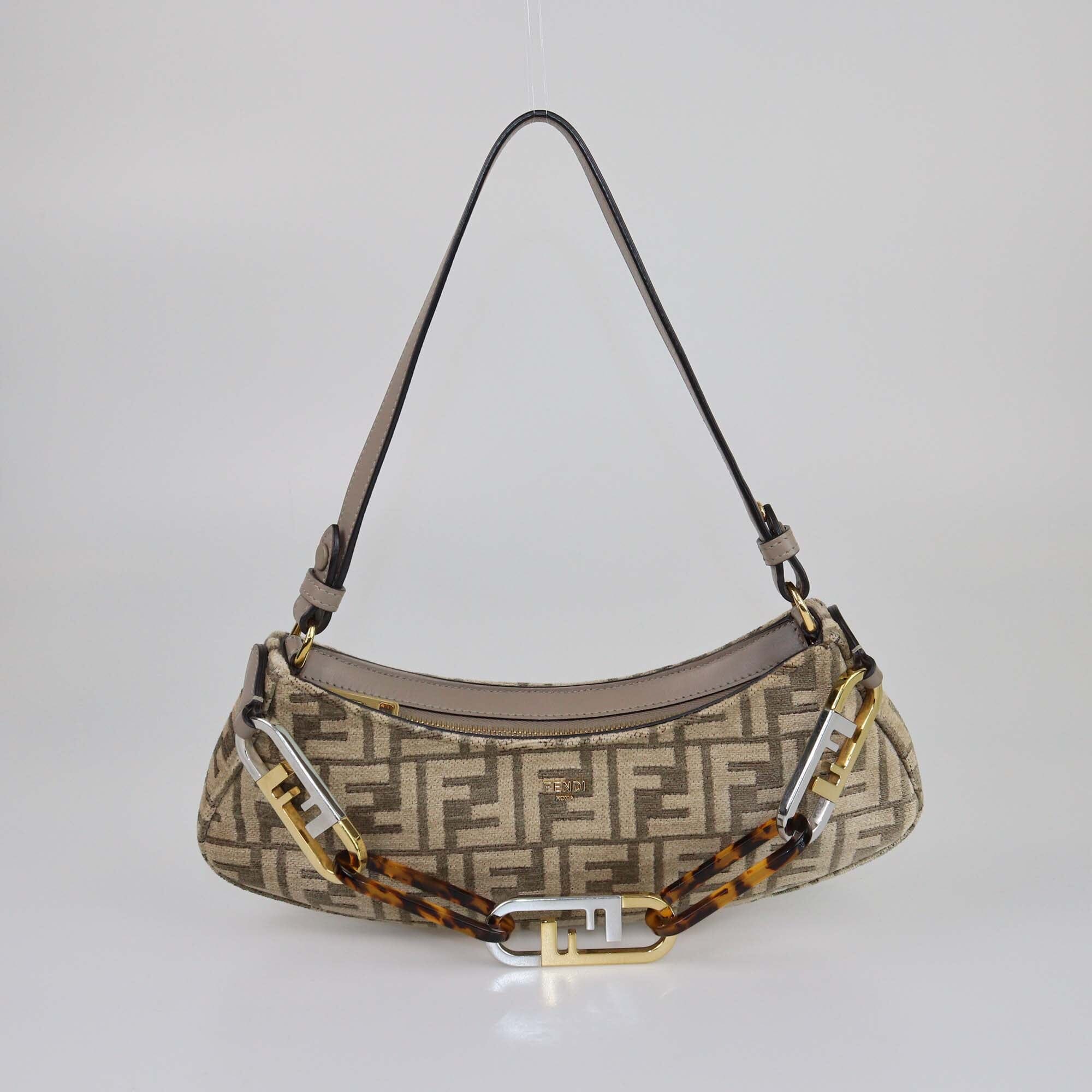 Fendi Beige FF Jacquard O'lock Swing Shoulder Bag Womens Fendi 