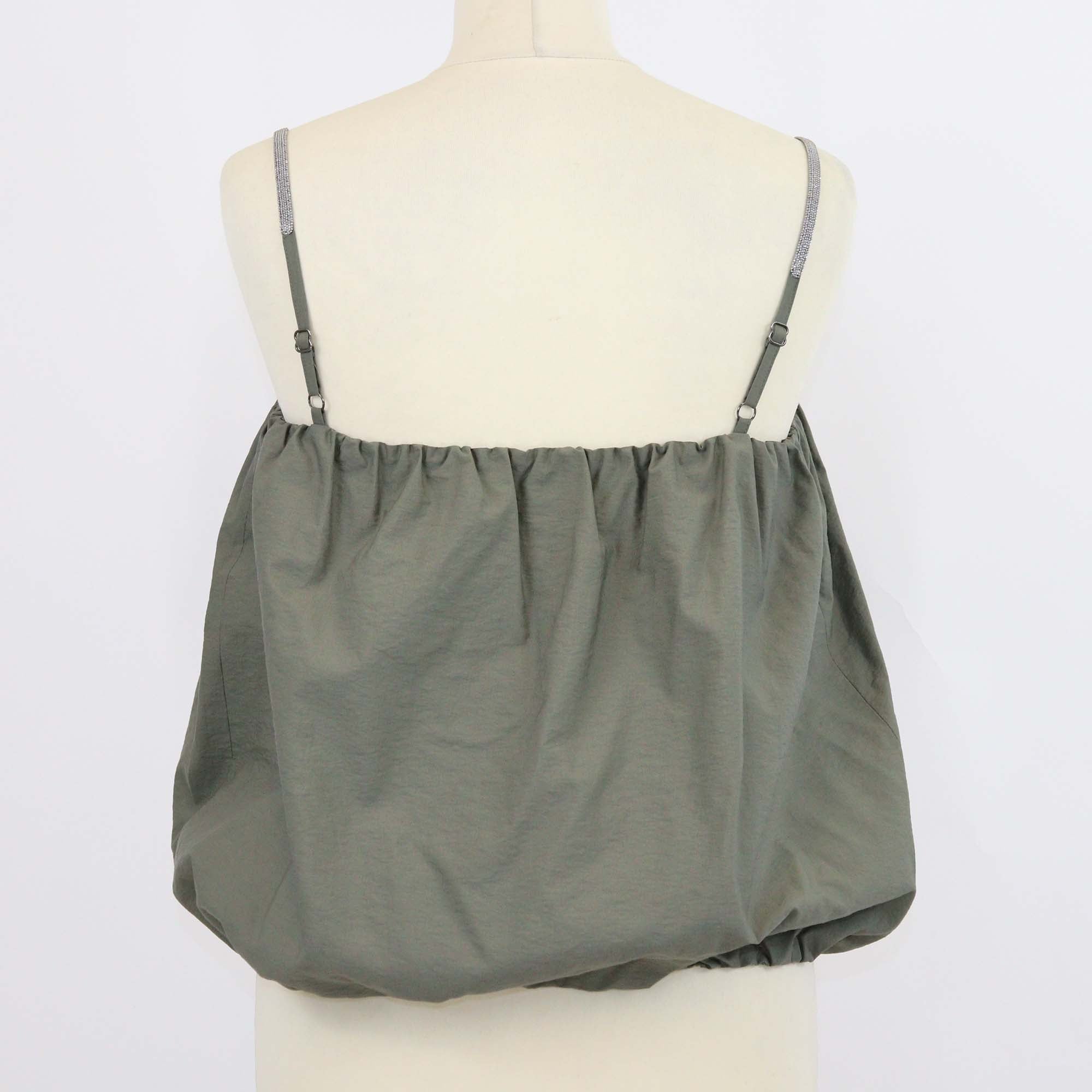 Brunello Cucinelli Army Green Cotton Beaded Balloon Crop Top