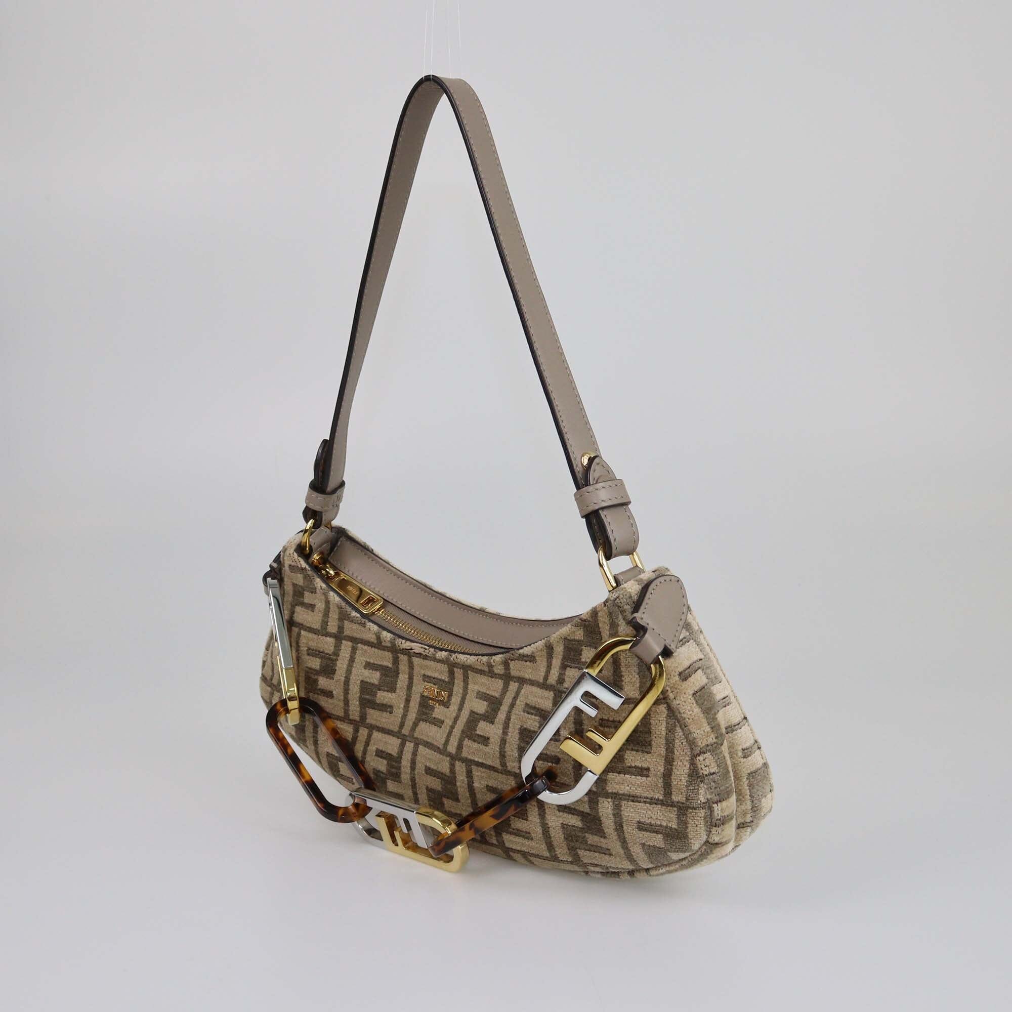 Fendi Beige FF Jacquard O'lock Swing Shoulder Bag Womens Fendi 