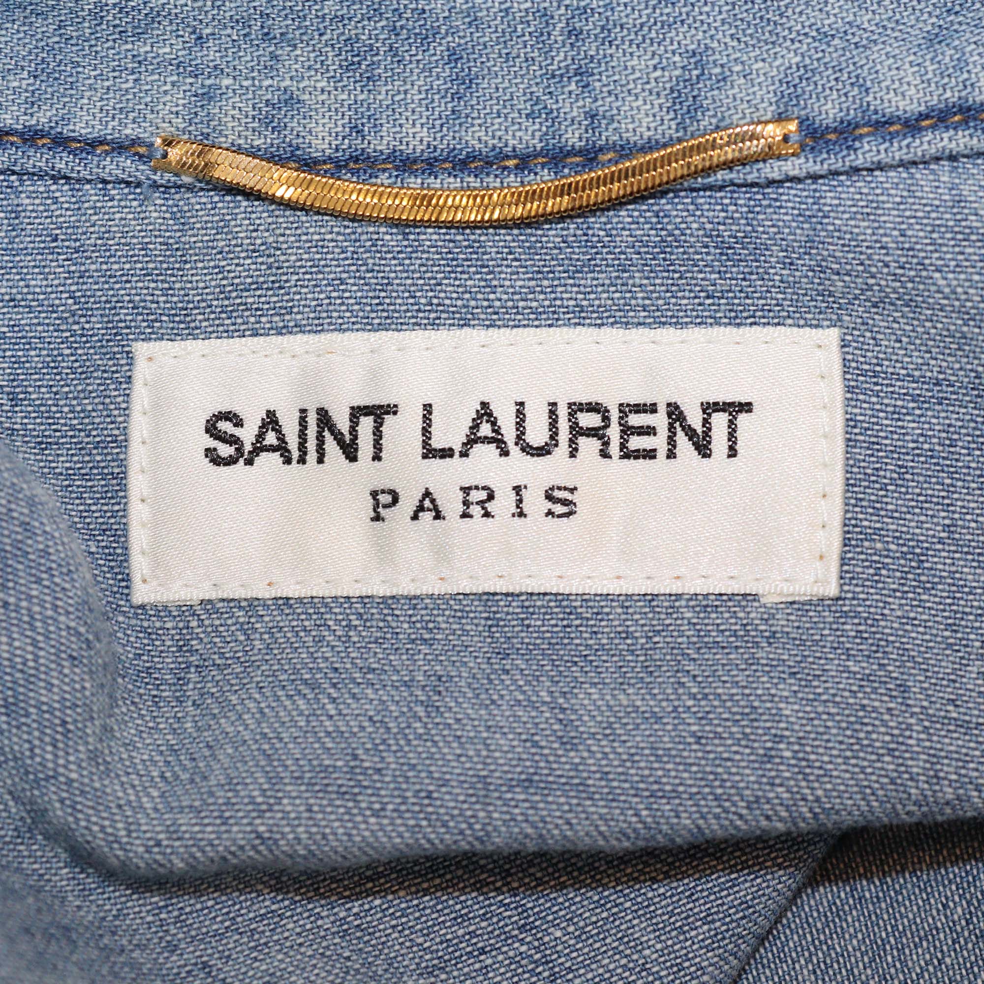 Saint Laurent Blue Washed Denim Long Sleeve Shirt