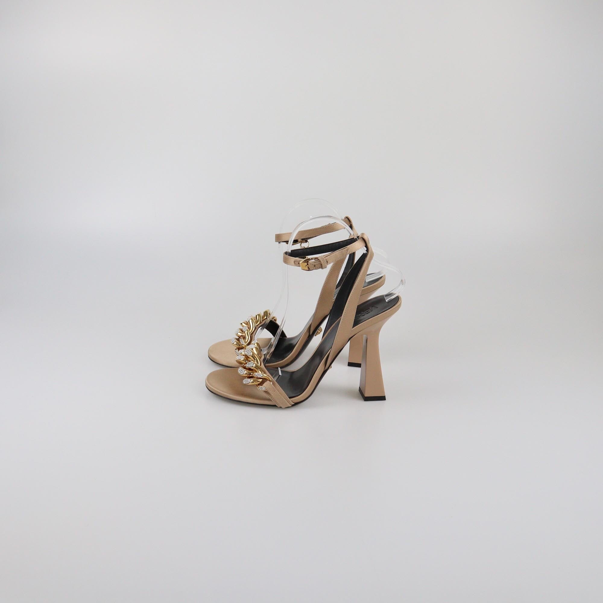 Versace Beige Medusa Chain Ankle Strap Sandals Womens Versace 
