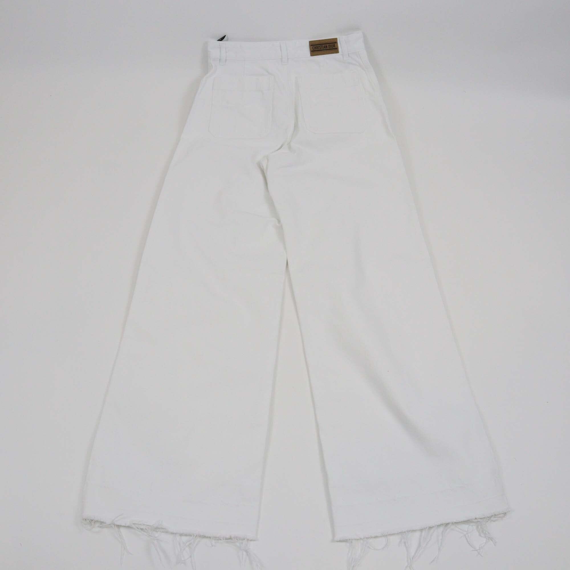 Christian Dior White Denim Frayed Edge Detail Wide Leg Jeans Womens Christian Dior 