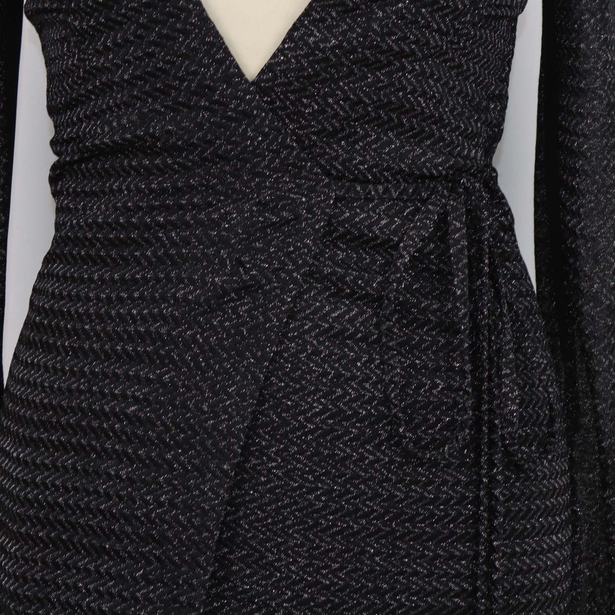 Missoni Black Viscose and Metallic Fabric Zigzag Pattern Wrap Long Sleeve Maxi Dress