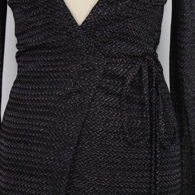 Missoni Black Viscose and Metallic Fabric Zigzag Pattern Wrap Long Sleeve Maxi Dress