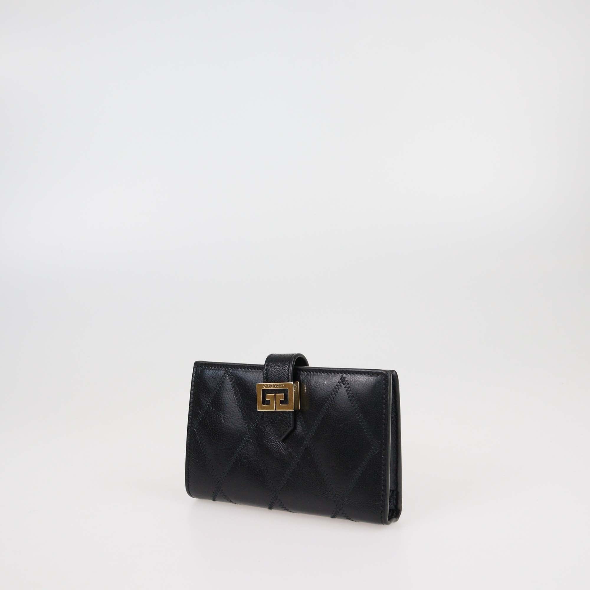 Givenchy Black Diamond Quilt Leather GV3 Wallet Womens Givenchy 