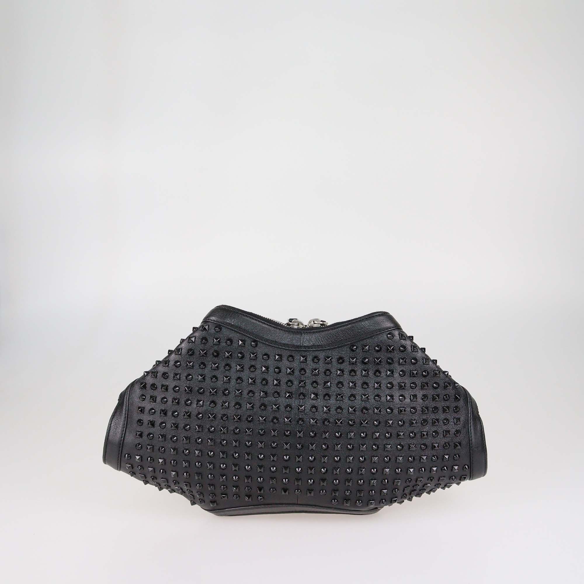 Alexander McQueen Black Leather Medium Studded De Manta Clutch