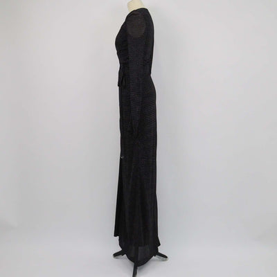 Missoni Black Viscose and Metallic Fabric Zigzag Pattern Wrap Long Sleeve Maxi Dress