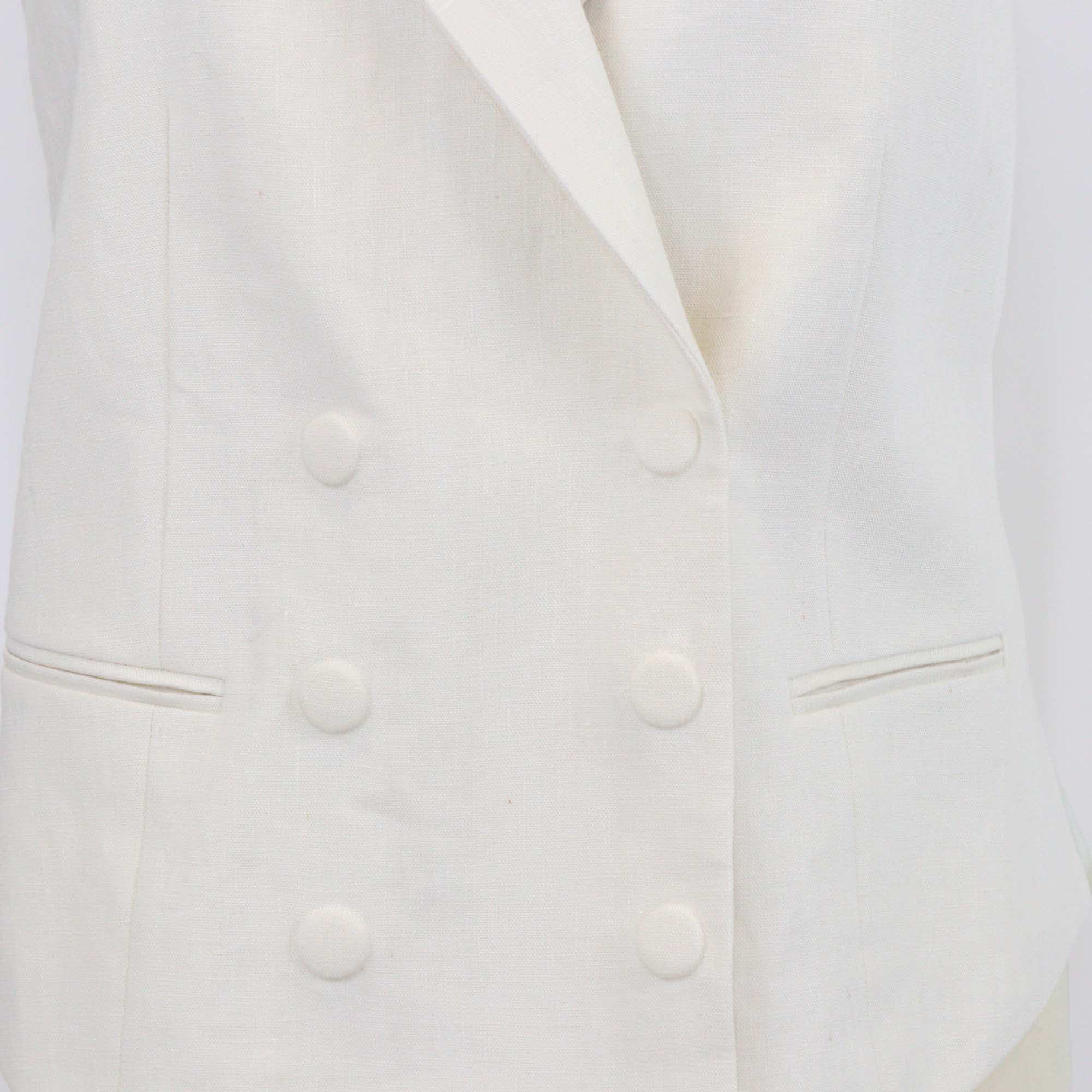 Fendi Off White Linen Silk Blend Double Breasted Vest
