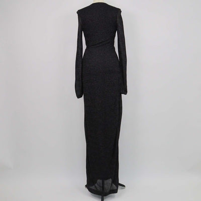 Missoni Black Viscose and Metallic Fabric Zigzag Pattern Wrap Long Sleeve Maxi Dress