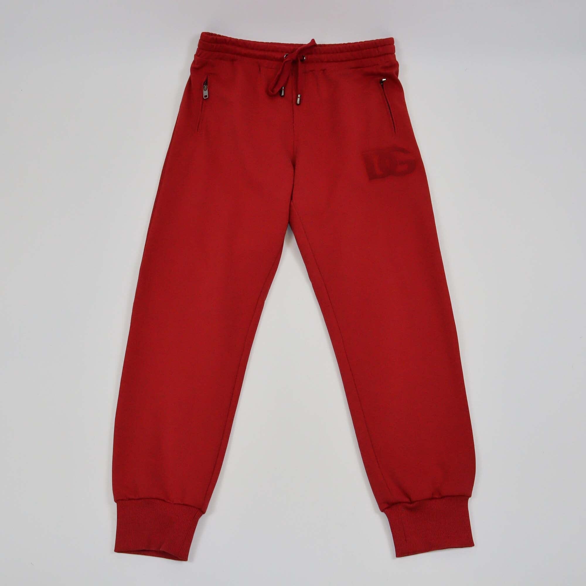 Dolce & Gabbana Red Logo Embroidered Jogger Pants Mens Dolce & Gabbana 