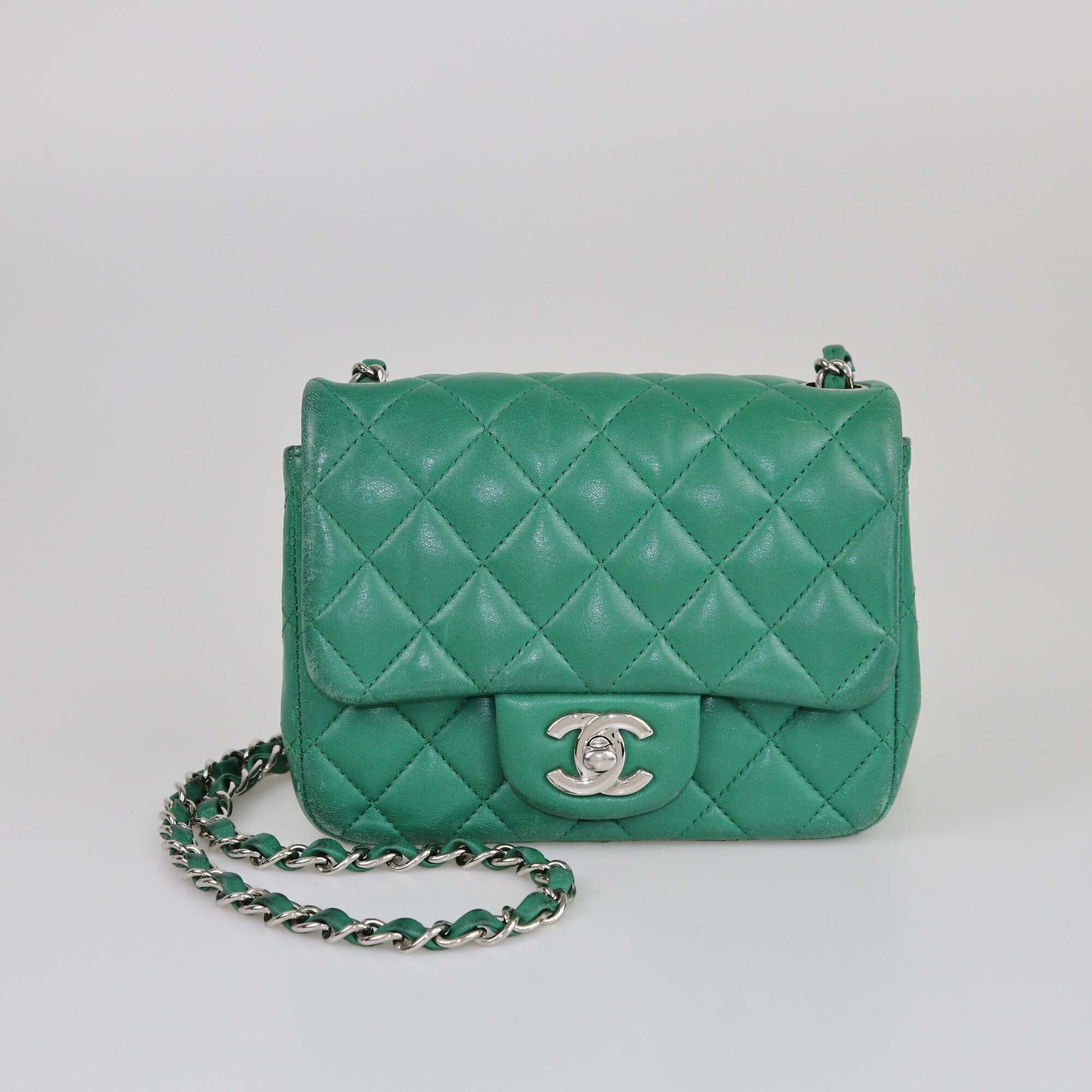 Chanel Green Quilted Mini Classic Flap Bag Womens Chanel 