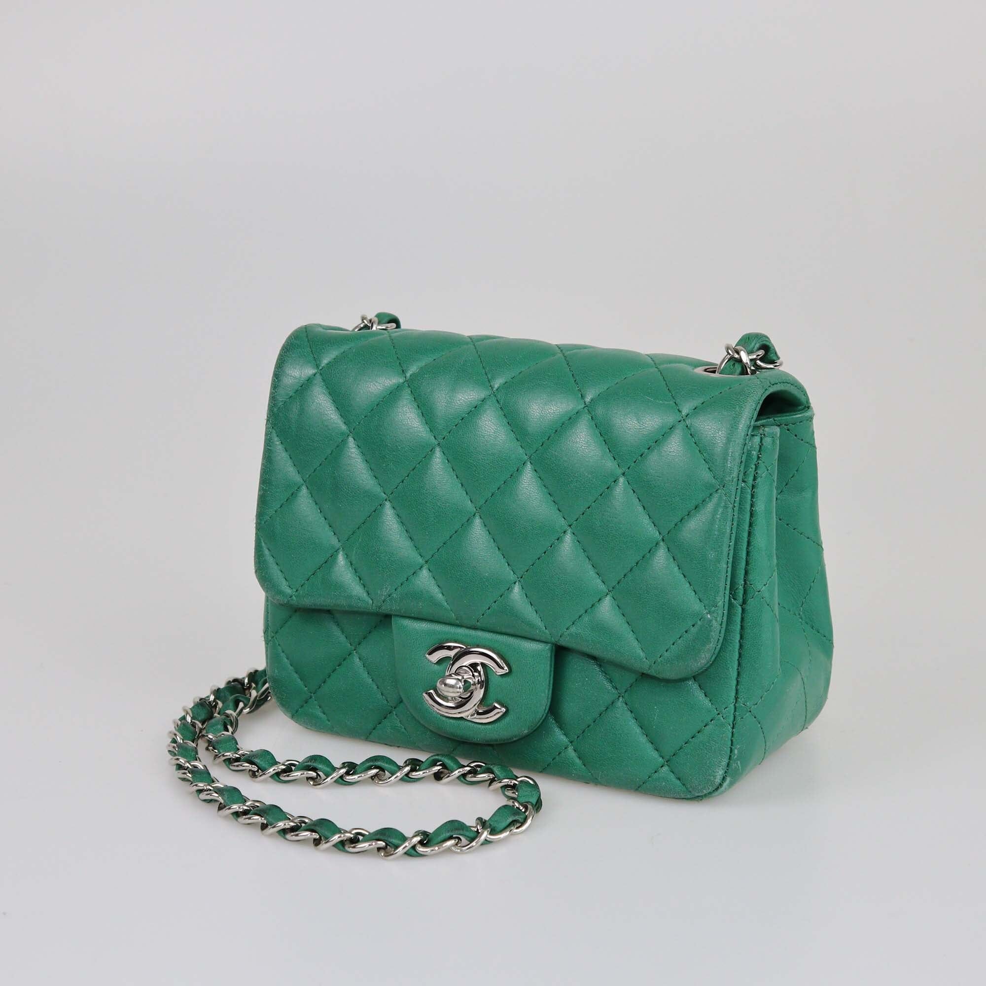 Chanel Green Quilted Mini Classic Flap Bag Womens Chanel 