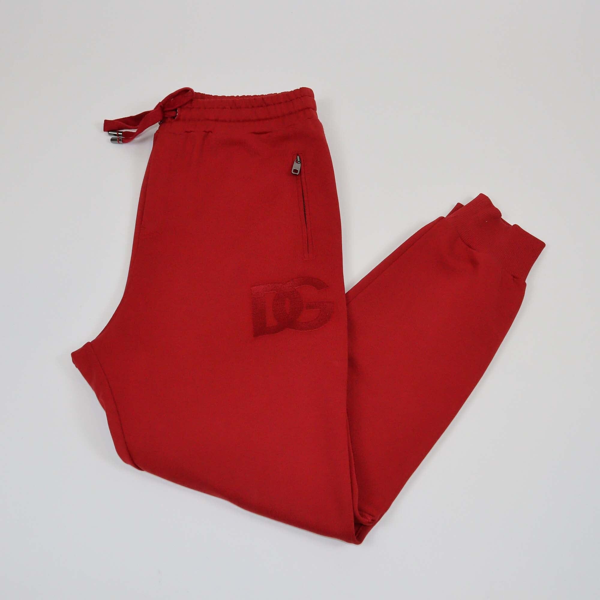 Dolce & Gabbana Red Logo Embroidered Jogger Pants Mens Dolce & Gabbana 