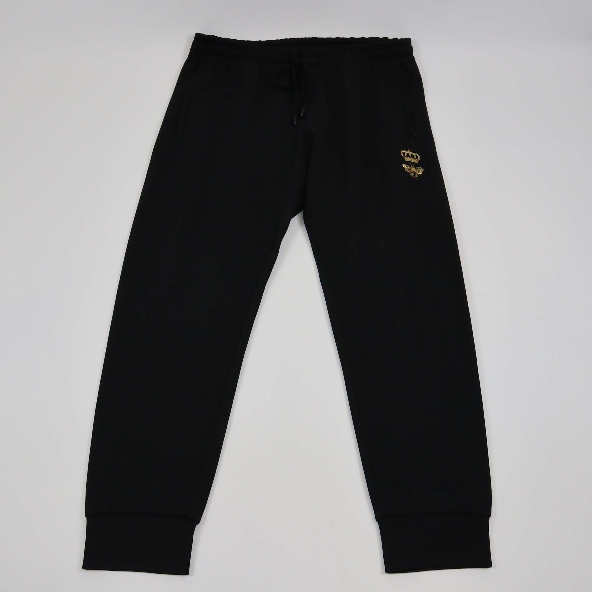 Dolce & Gabbana Black Bee Crown Embroidered Jogger Pants Mens Dolce & Gabbana 