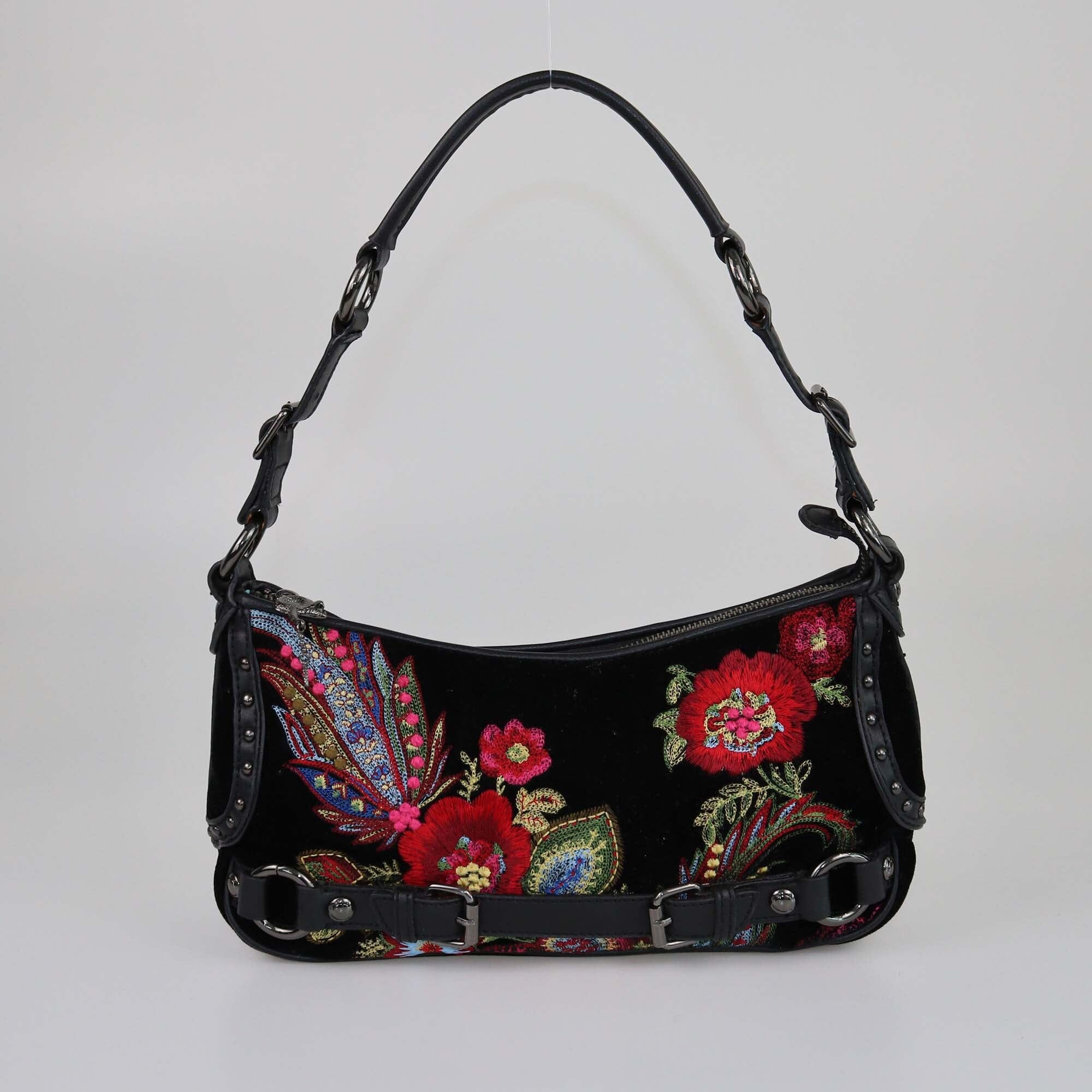 Just Cavalli Black Floral Embroidered Shoulder Bag Womens Just Cavalli 