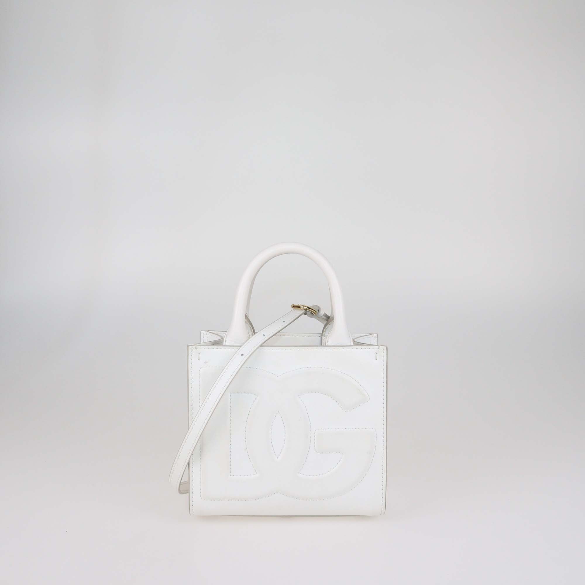 Dolce & Gabbana White Leather Mini DG Daily Tote