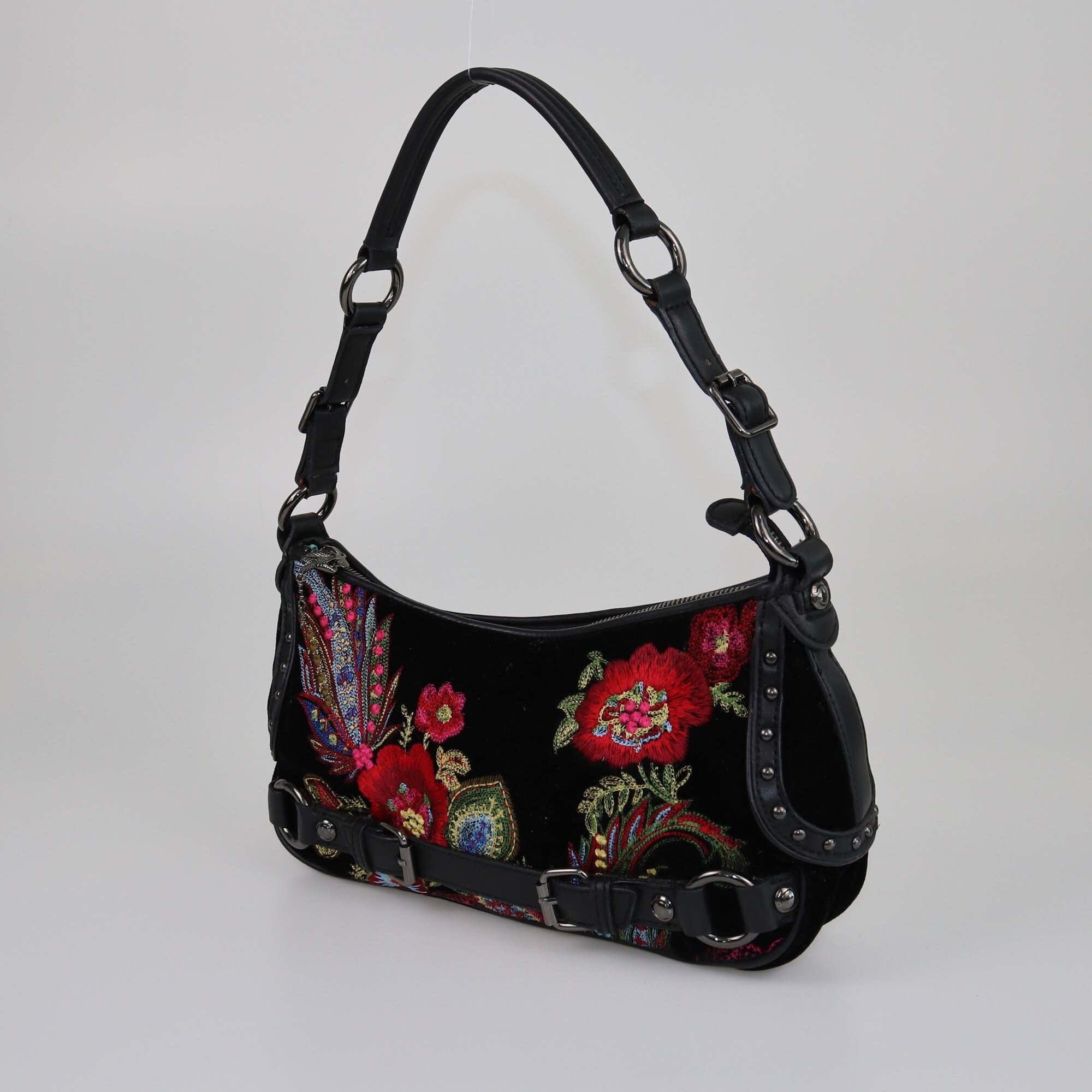 Just Cavalli Black Floral Embroidered Shoulder Bag Womens Just Cavalli 