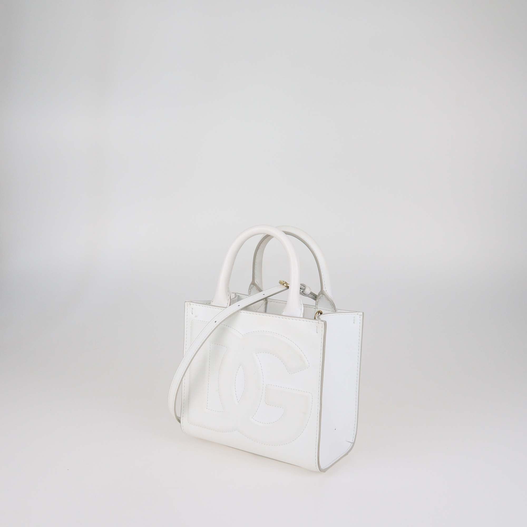 Dolce & Gabbana White Leather Mini DG Daily Tote