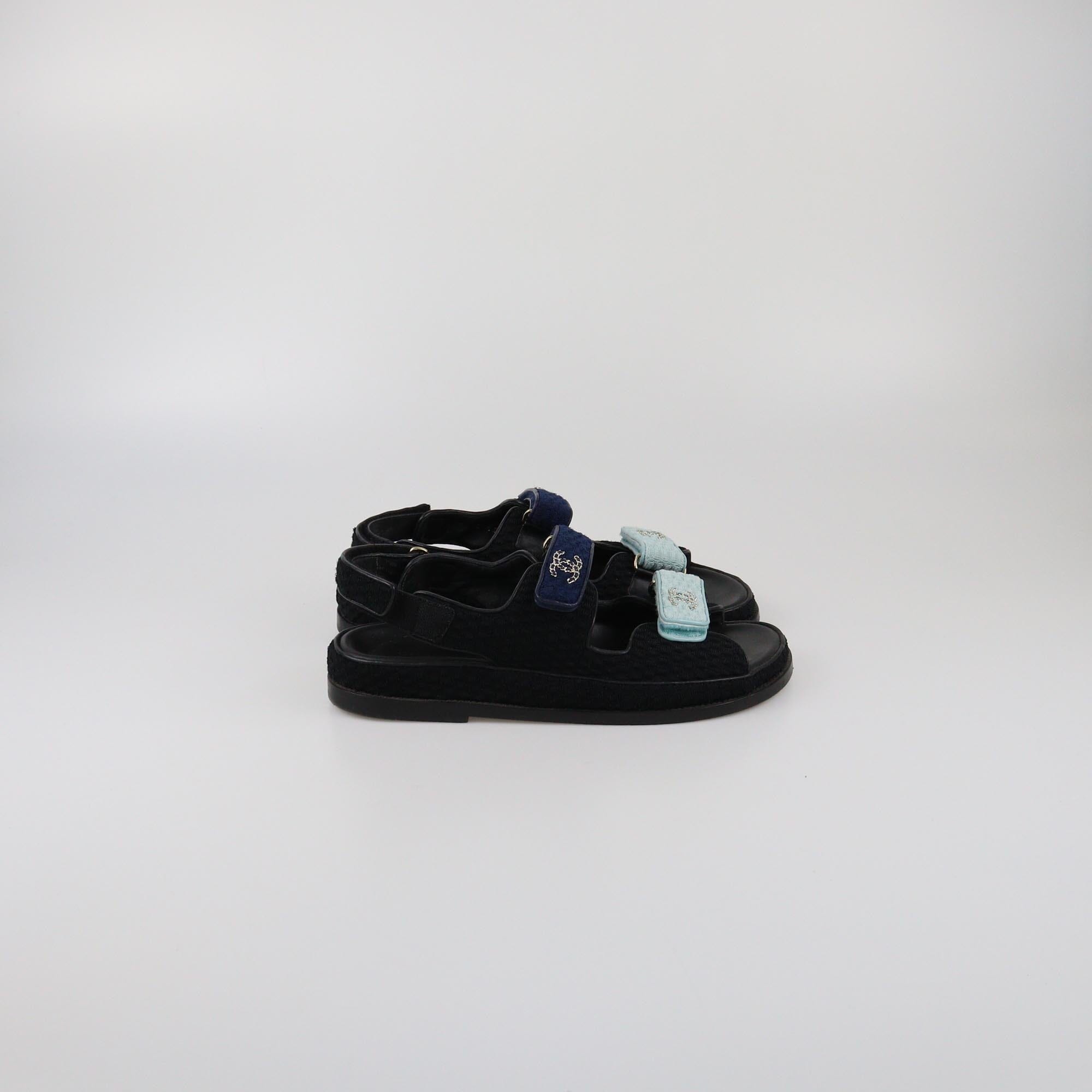 Chanel Tricolor Knitted Dad Sandals Womens Chanel 