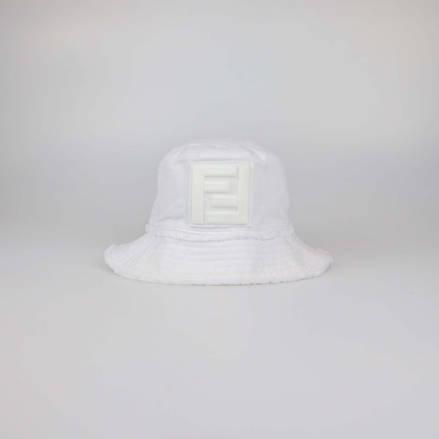 Fendi White Cotton FF Embroidered Bucket Hat
