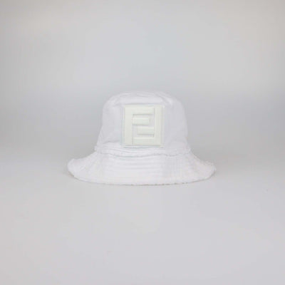 Fendi White Cotton FF Embroidered Bucket Hat