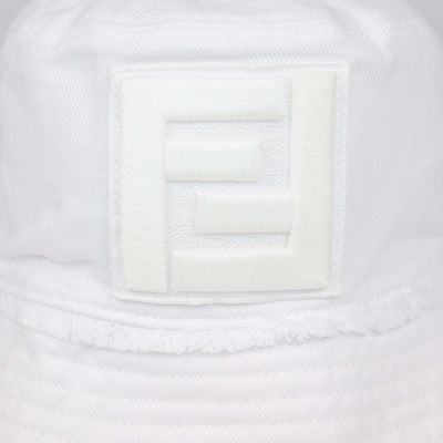 Fendi White Cotton FF Embroidered Bucket Hat