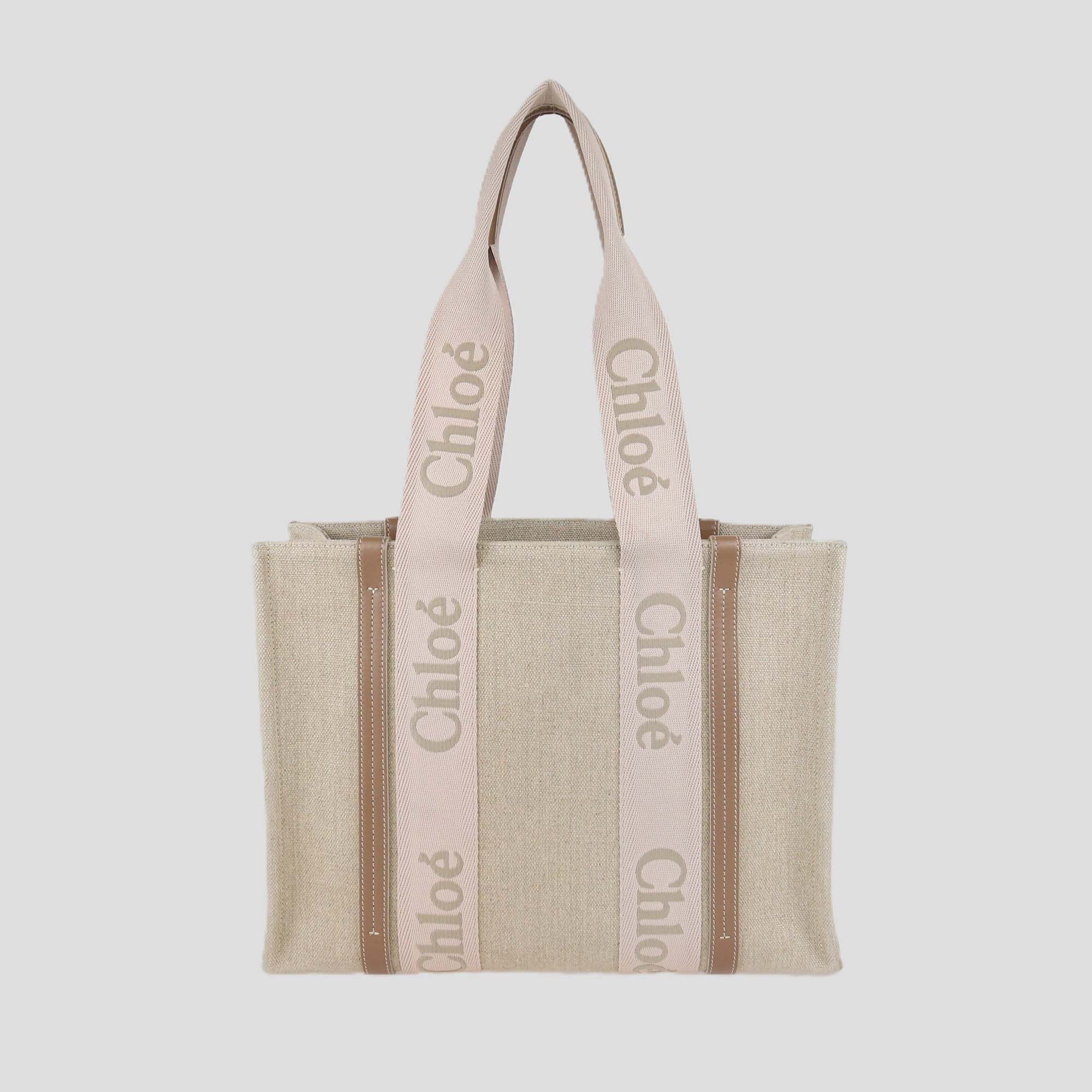 Chloe Blushy Beige Canvas Medium Woody Tote